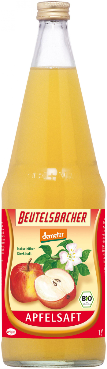 Apfelsaft 1l, naturtrüber Direktsaft, demeter, Beutelsbacher