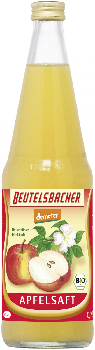Apfelsaft 0,7l, naturtrüber Direktsaft, demeter, Beutelsbacher